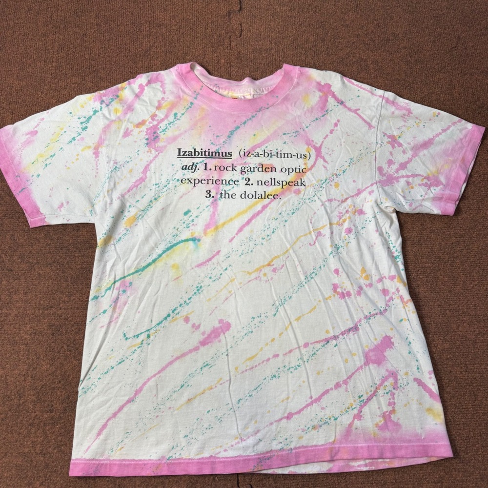 Vintage Hanes Heavyweight Izabitimus Splatter Graphic T-Shirt Mens L Pink Yellow